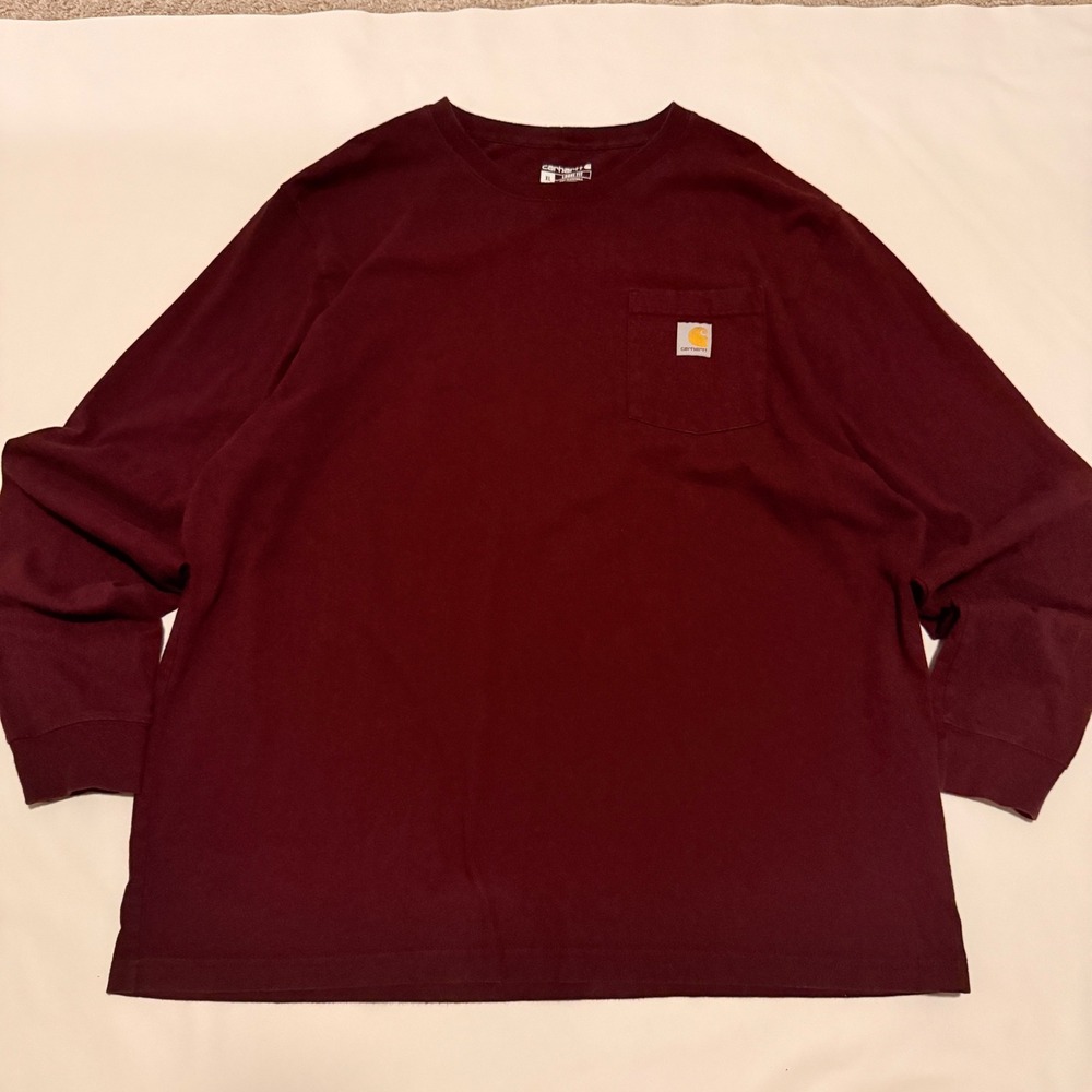 Carhartt Long Sleeve Pocket T-Shirt Mens XL Burgundy Loose Fit K126 Cotton